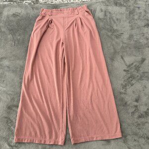 Halara Pink Wide Leg Pleated Trousers LARGE Pants Pull On